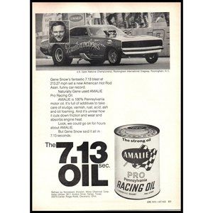 1970 Amalie Pro Racing Motor Oil Vintage Print Ad Rockinham Dragway Wall Art